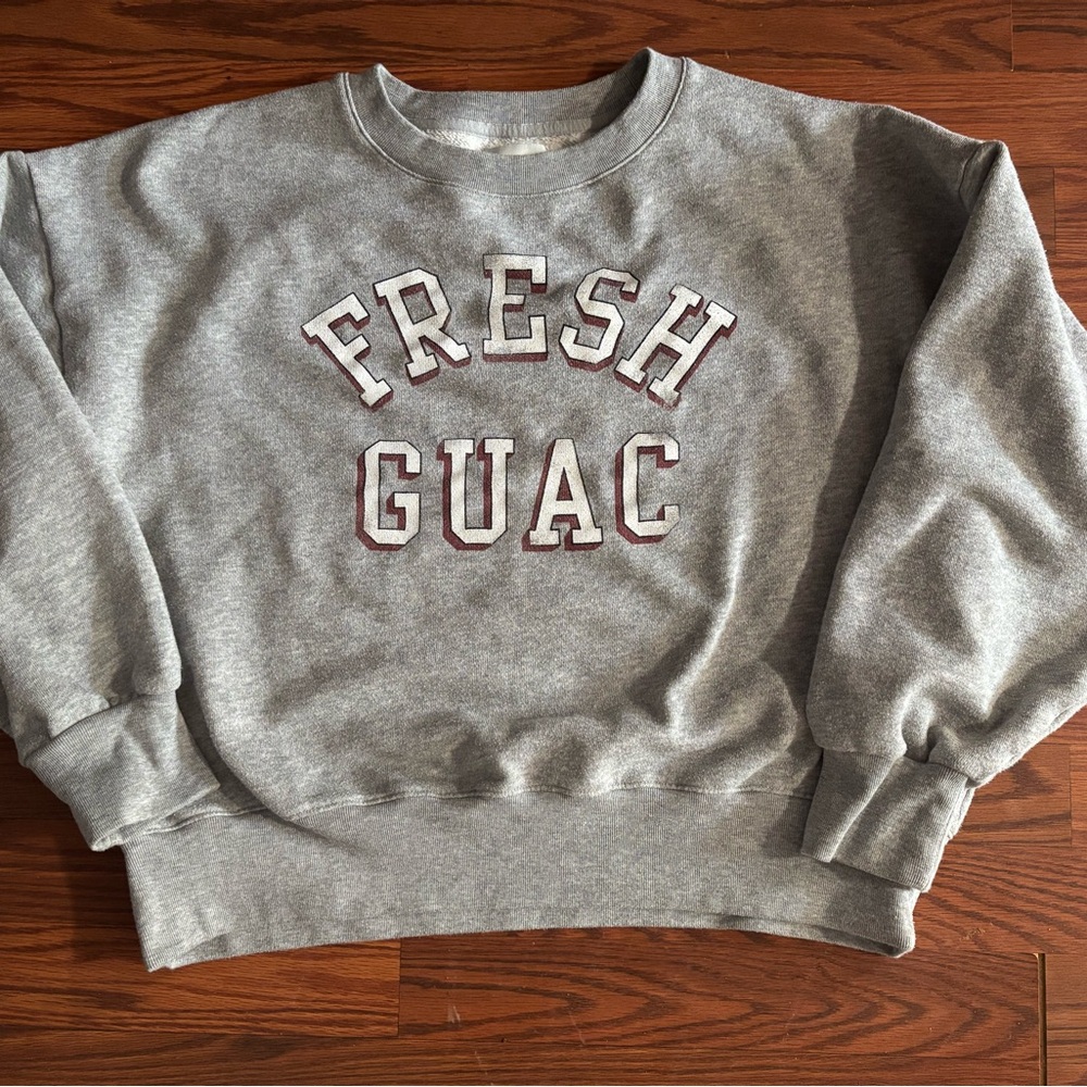 American Eagle Outfitters Grey Crewneck Sweatshirt with 'Fresh Guac' Chest Print